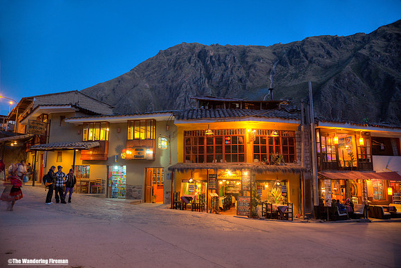 Night street scene in Ollontaytambo Peru