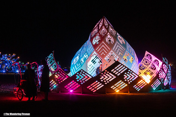 Art project of Burning Man at night