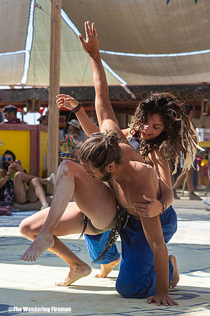 Dancing proximity style at center camp in Burning Man