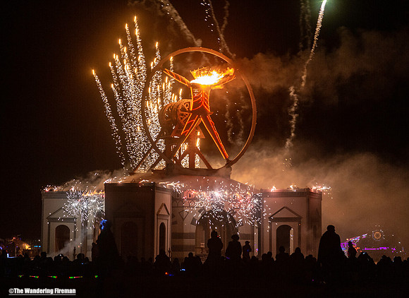 Fireworks before the Man burns at Burning Man