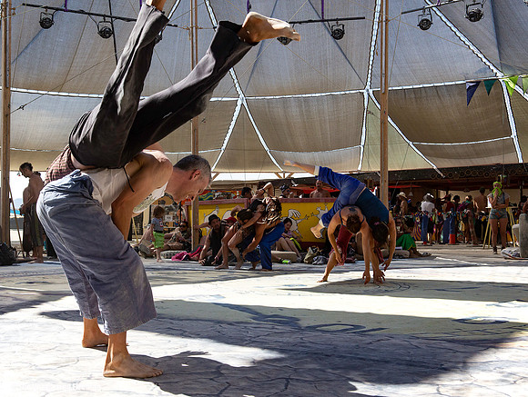 Proximity dancing at center camp in Burning Man