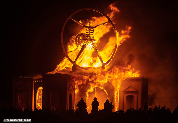 The "Man" burns at Burning Man