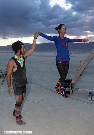 Walking the slack line at Burning Man