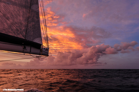 A sunset sky aboard the Aranui yacht on the Pacific