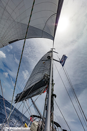 The Aranui yacht heeling over while asea