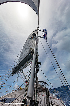 The Swiss yacht Aranui sailing the Pacific Ocean