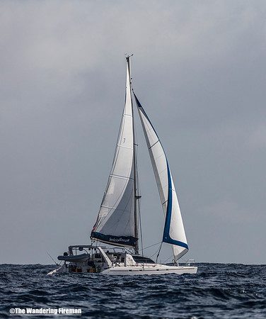 Yacht sailing toward Hiva Oa