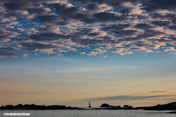 Ship on the sea at sunrise