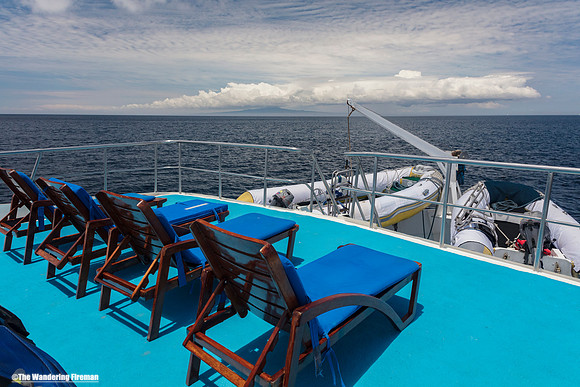 The boat bow on the sea in the Galapagos Islands