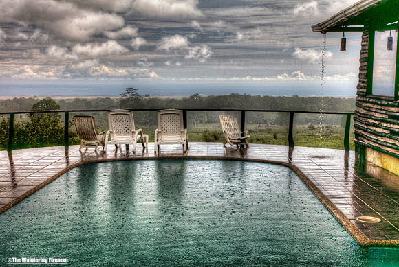 Rain onto a pool on Isabela Island, Galapagos Islands