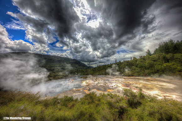 Orakei Korako geothermal pools steaming in New Zealand
