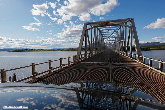 Crossing the Nisutlin Bay bridge across Teslin Lake in the Yukon Territories of Canada