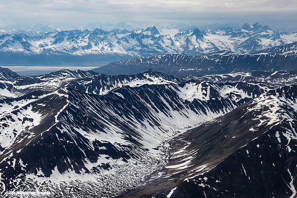 Flying over the Denali range of Alaska
