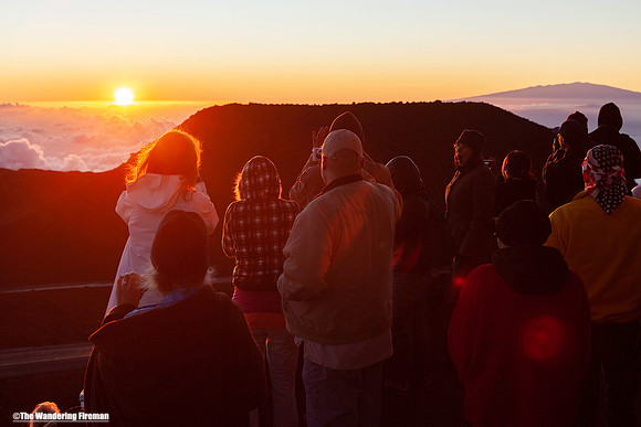 A crowd watcing sunrise on Haleakala Maui Hawaii