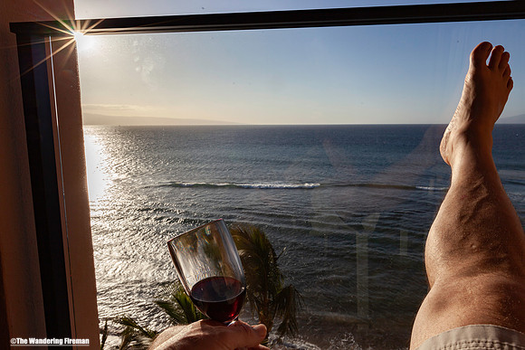 Drinking wine on a balcony in Maui Hawaii
