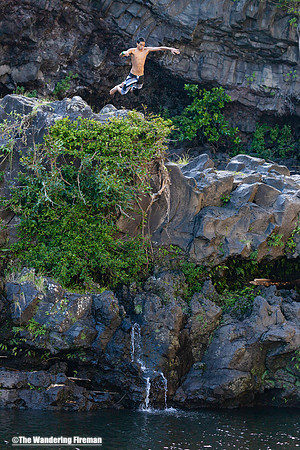 Jumping into a pool in Maui Hawaii