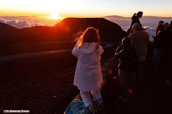 Spectators to sunrise on Haleakala Maui Hawaii