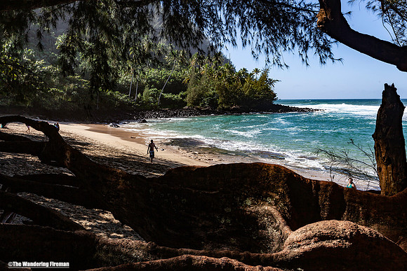 Woman on a beach of north Kauai Hawaii