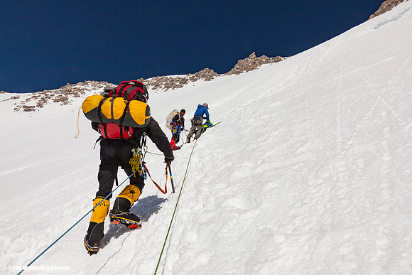Approaching the top of the fixed lines on Denali, Alaska, the highest mountain in North America