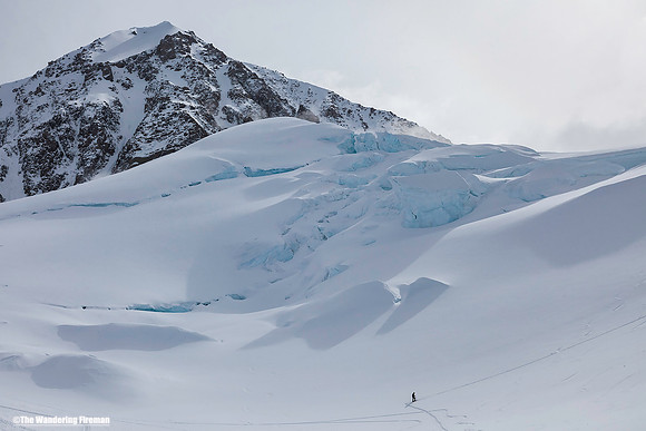 Climber way in the distance in Denali, Alaska, the highest mountain in North America