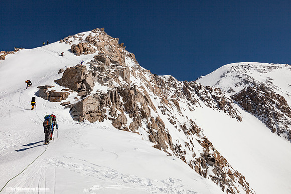Climbers on the West Buttess ridge of Denali, Alaska, the highest moutain in North America