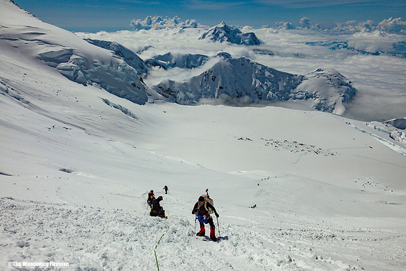 Climbing away from 14,000' camp on Denali, Alaska, the highest mountain in North America