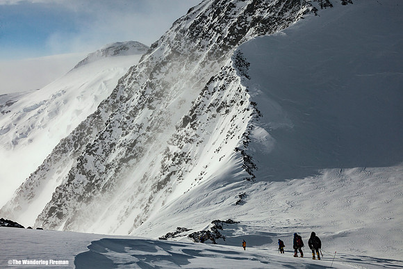Descending around Zebra rocks on Denali, Alaska, the highest mountain in North America