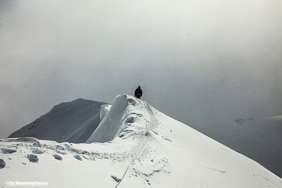 Descending from the summit of Denali, Alaska, the highest mountain in North America