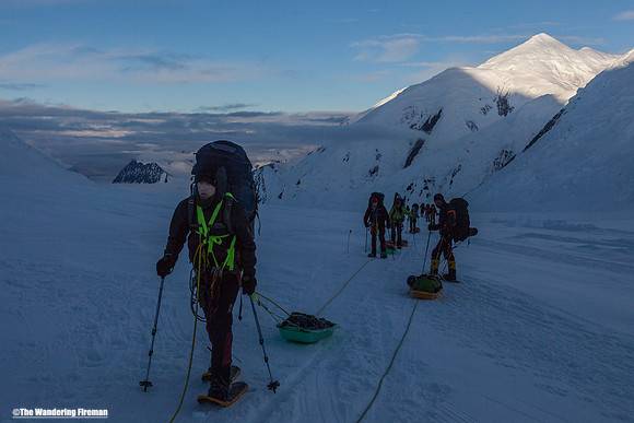 Early morning climbing on Denali, Alaska, the highest mountain in North America