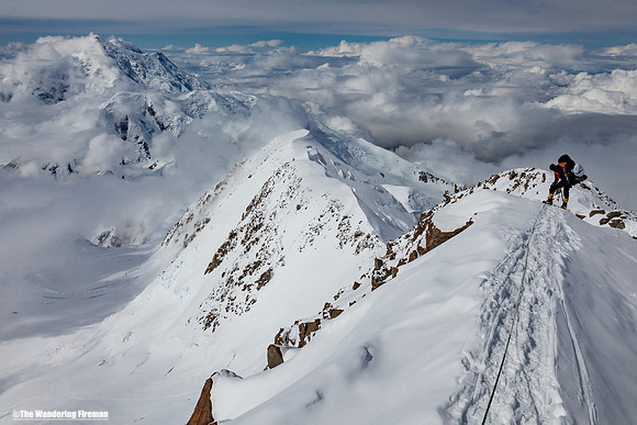 Heading down the west Buttress ridge of Denali, Alaska, the highest mountain in North America