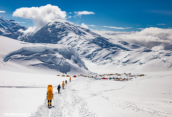 Hiking back toward 11,000' camp on Denali, Alaska, the highest mountain in North America