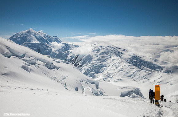 Hiking back toward Motorcycle Hill on Denali, Alaska, the highest mountain in North America