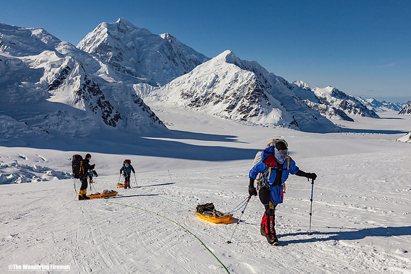 Hiking out of first camp on Denali, Alaska, the highest mountain in North America