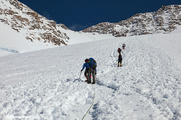 Hiking up to the fixed lines from 14,000' camp on Denali, Alaska, the highest mountain in North America