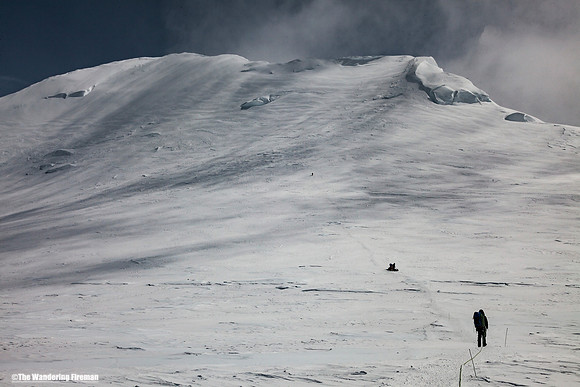 Looking toward summit ridge across the Football Field of Denali, Alaska, the highest mountain in North America
