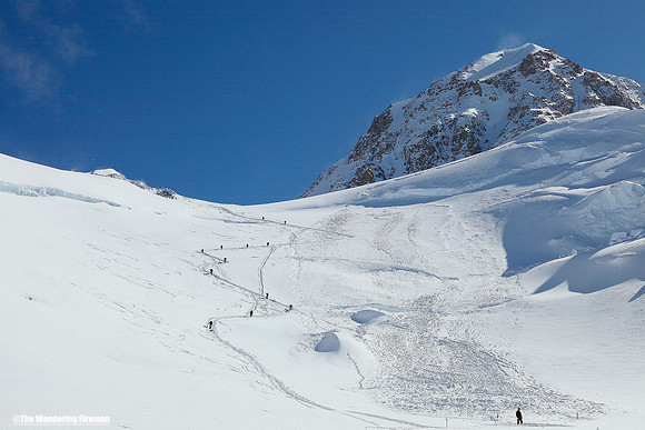 Looking up ski hill on Denali, Alaska, the highest mountain in North America