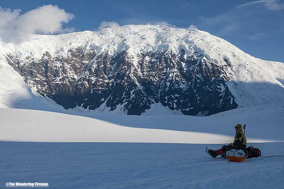 Matt rests on the glacier of Denali, Alaska, the highest mountain in North America