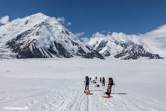 Progressing toward the mountain base of Denali, Alaska, the highest mountain in North America