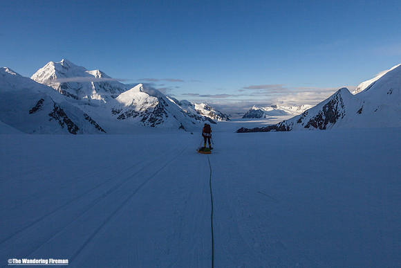 Pulling a sled on Denali in Alaska, the highest mountain in North America