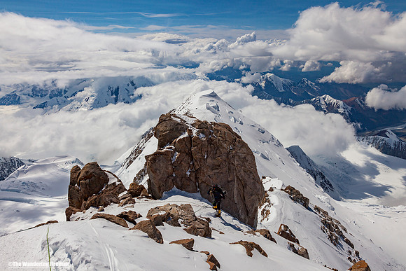 The famed Washburns Thumb of the West Buttress ridge of Denali, Alaska, the highest mountain in North America