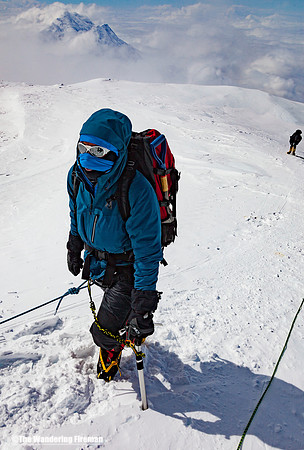 Trudging along the Football Field of Denali, Alaska, the highest mountain in North America