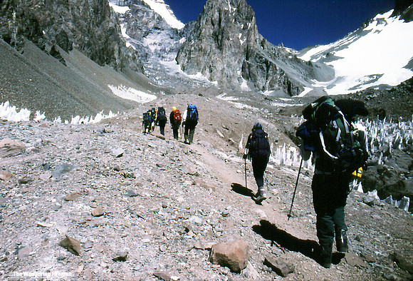 Climbing out from base camp of Aconcagua Argentina