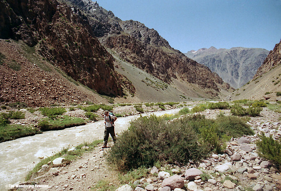 Hiking along the trail to Aconcagua base camp in Argentina