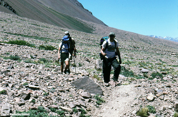 Hiking the last few miles to base camp of Aconcagua Argentina