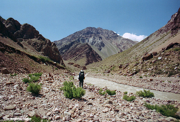 Hiking toward base camp of Aconcagua in Argentina