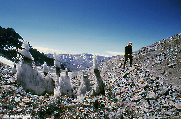 Ice formations on the way to camp two on Aconcagua Argentina