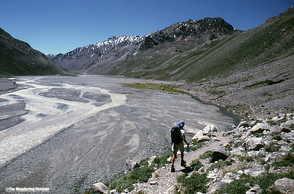 Joe Pillar walking the river valley leading to Aconcagua Argentina
