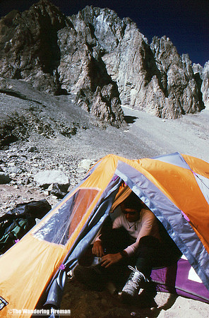 Mike Deal inside our tent at camp two on Aconcagua Argentina