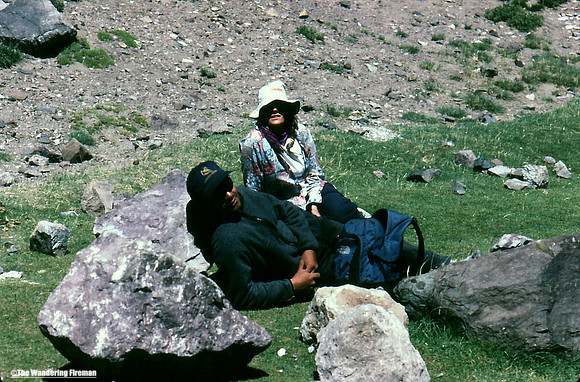 Our climbing guides Mathias and Christina resting on the way to Aconcagua Argentina