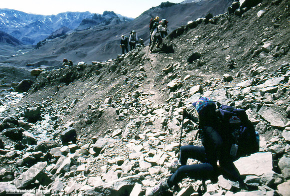 The rocky trail leading to camp one on Aconcagua Argentina
